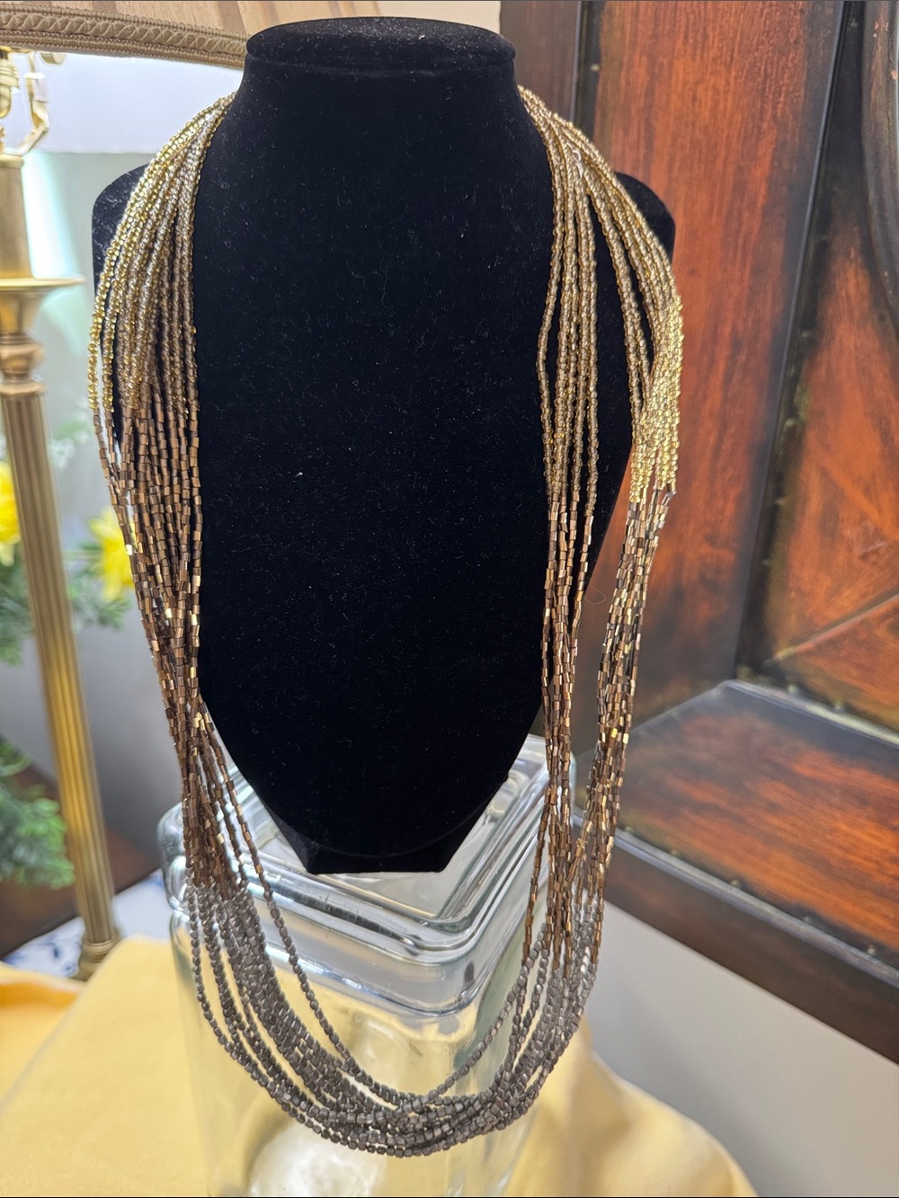 Multi-Strand Gold and Brown Beaded Necklace - Women Jewelry